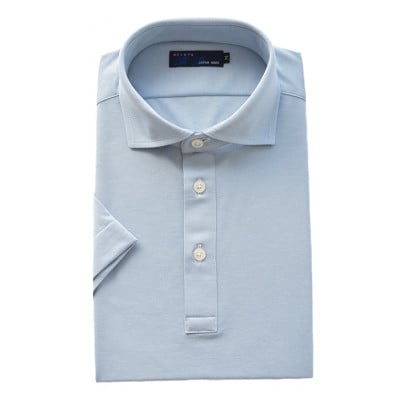 メンズ　バーズアイ天竺　半袖ポロシャツ　2021-PM5　サックス　Mサイズ