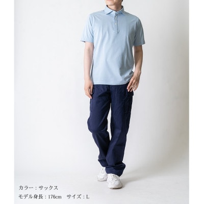メンズ　バーズアイ天竺　半袖ポロシャツ　2021-PM5　サックス　Mサイズ