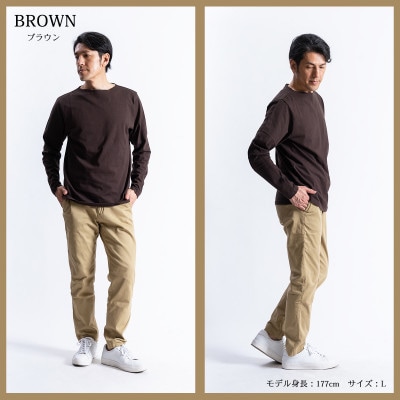 メンズ　ハードコットン　ボートネック長袖Tシャツ　FL22FW-004M　ブラウン　Mサイズ