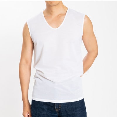 メンズ　速乾　Vネックノースリーブ夏用インナー　2枚セット　22SS0002　ホワイト　XLサイズ