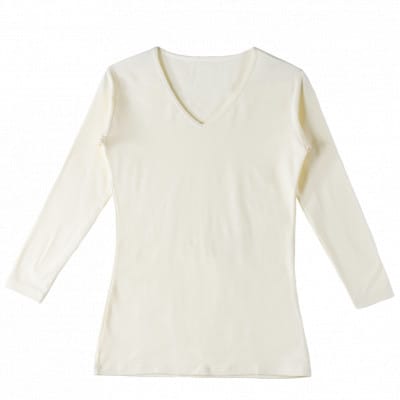 レディース　長袖　Vネックあったかインナー　2枚組　WCPM-04W　オフホワイト　Lサイズ