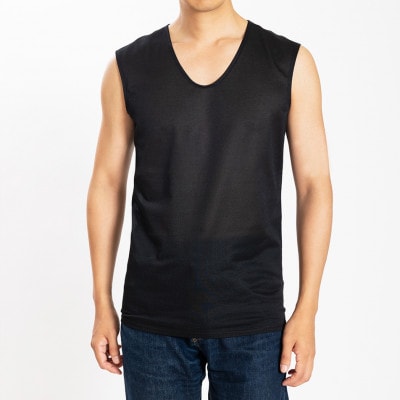 メンズ　V首袖無夏用インナー　2枚組　22SS0002　黒　XS　YOSHIDA SHIRTS