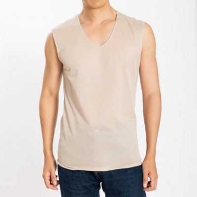 メンズ V首袖なし夏用下着　2枚組　22SS0002　ベージュ　2XL　YOSHIDA SHIRTS