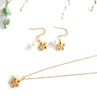 さくらひめパールネックレス&ピアス/ゴールド 2点セット