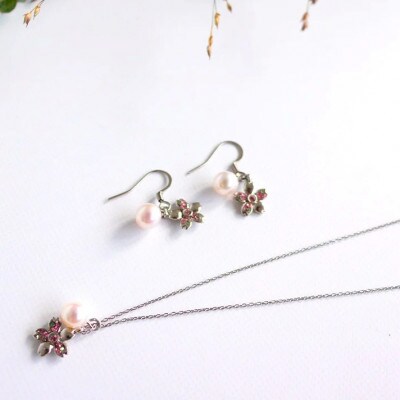 さくらひめパールネックレス&ピアス/シルバー 2点セット