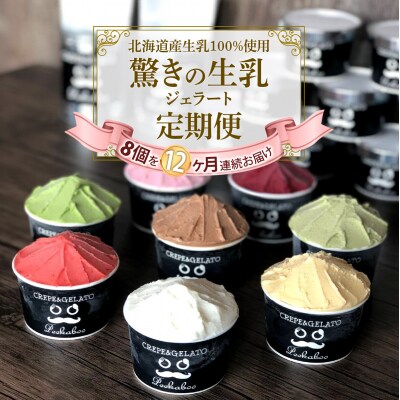 <12ヶ月定期便>北海道産 生乳 ジェラート アイス 毎月8個 詰め合わせ ジェラートセット