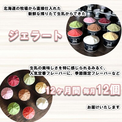 <12ヶ月定期便>北海道産 生乳 ジェラート アイス 毎月12個 詰め合わせ ジェラートセット