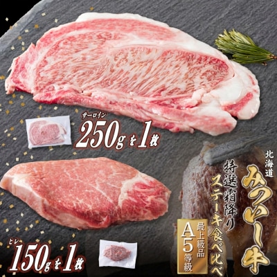 北海道産 黒毛和牛 みついし牛 A5サーロイン&ヒレステーキ 約400g 2枚 (各1枚) 