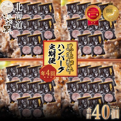 【定期便4回】 北海道産 黒毛和牛 こぶ黒 ハンバーグ全40個(各10個)定期便【LC】