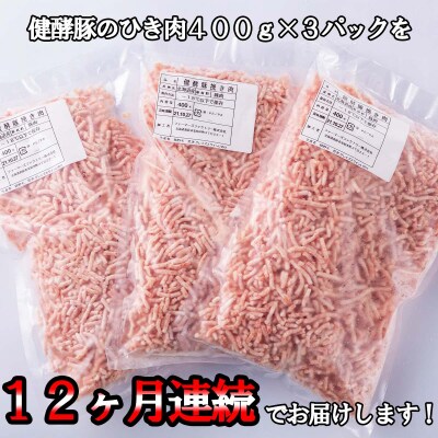 <定期便12回> 北海道産 健酵豚 ひき肉 計 1.2kg (全14.4kg)