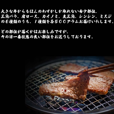 北海道産 黒毛和牛 こぶ黒 A5焼肉おまかせ希少部位1種 500g 【LC】
