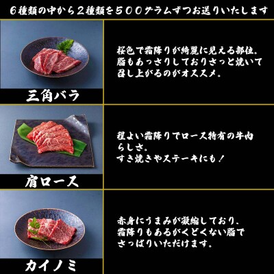 北海道産 黒毛和牛 こぶ黒 A5焼肉希少部位 1kg(2種類500g×2)