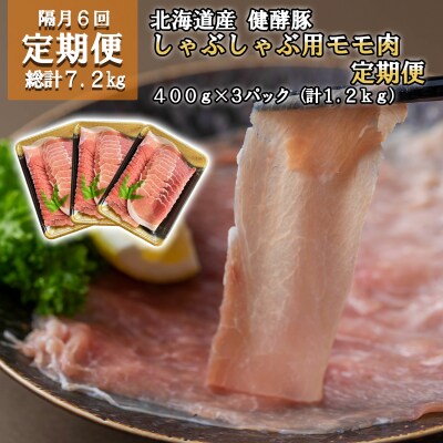 <定期便6回>北海道産豚肉 健酵豚しゃぶしゃぶ用モモ肉 計1.2kg(全7.2kg)