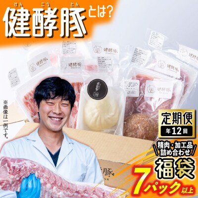 <定期便12回>北海道産健酵豚 お楽しみ福袋(加工品あり)毎月各7パック以上 