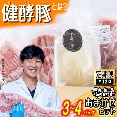 ＜定期便12回＞北海道産健酵豚 おまかせセット(加工品あり)毎月各3～4パック