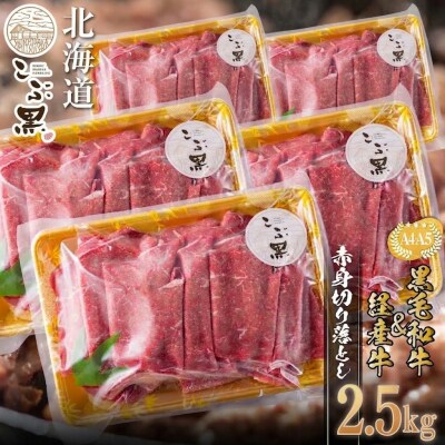 訳あり 北海道産黒毛和牛こぶ黒 A5・A4赤身切り落とし2.5kg(500g×5)【LC】