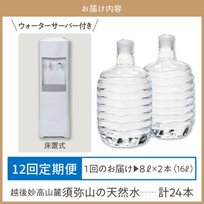 妙高山麓の天然水8L (2本×12回)計24本 +床置式ウォーターサーバー付き