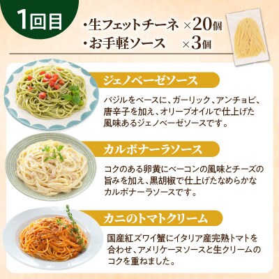 【3ヶ月定期便】生フェットチーネ20個　お手軽ソース3個付き　K036-T08
