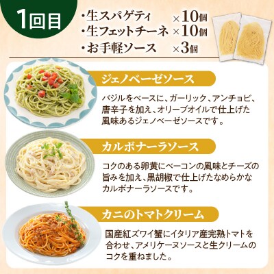 【3ヶ月定期便】生スパゲティ10個×生フェットチーネ10個 お手軽ソース3個付き　K036-T09