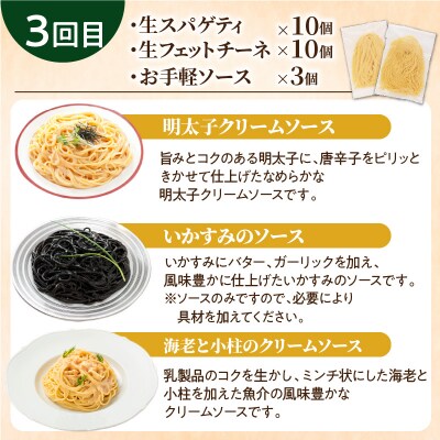 【3ヶ月定期便】生スパゲティ10個×生フェットチーネ10個 お手軽ソース3個付き　K036-T09