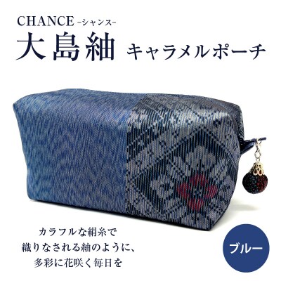 CHANCE(シャンス)大島紬キャラメルポーチ【ブルー】　K054-004