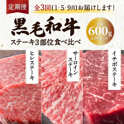【全3回】黒毛和牛ステーキ3部位食べ比べ　K098-T02