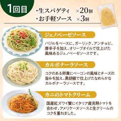 【3ヶ月定期便】生スパゲティ20個　お手軽ソース3個付き　K036-T07