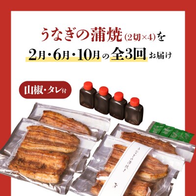 【全3回2・6・10月 定期便】うなぎ料理専門店松重 上/うなぎ蒲焼2切 1尾×4　K019-T10
