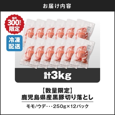 【14営業日以内に発送】【数量限定】鹿児島県産 黒豚切り落とし 3kg　K025-001_06_cp