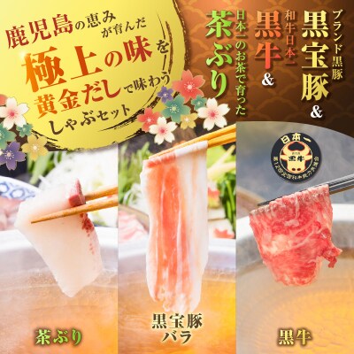 黒牛&黒豚&茶ぶり切り身のどん薩摩の黄金だししゃぶしゃぶセット(4人前)　K227-006_01