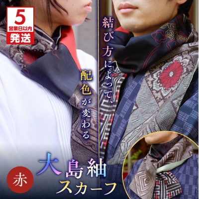 【5営業日以内に発送】大島紬スカーフ(赤)　K275-003_01