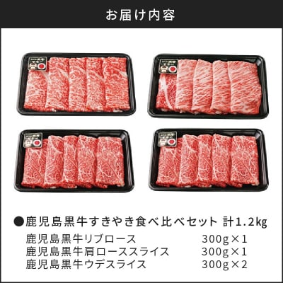 鹿児島黒牛すきやき食べ比べセット 計1.2kg(E-1301)　K127-005