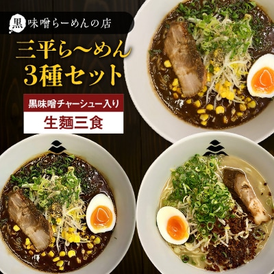 【冷凍配送】三平ら～めん 3種セット(生麺三食/黒味噌チャーシュー入り)　K029-002