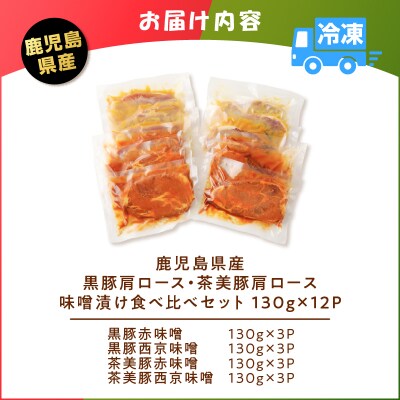 鹿児島県産 黒豚・茶美豚肩ロース味噌漬け 食べ比べセット 130g×12P　K025-011_03