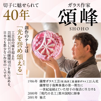 頌峰(しょうほう)作 :薩摩切子 冷酒器「花やか」金赤　K048-002