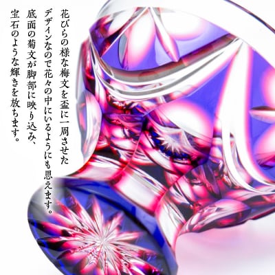 島津薩摩切子 脚付盃 C-202 ルリ金赤　K010-039_01