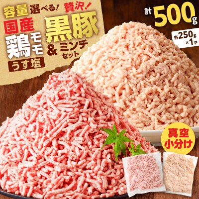 国産鶏モモミンチ＜うす塩＞+黒豚ミンチセット 計500g　K025-017_01
