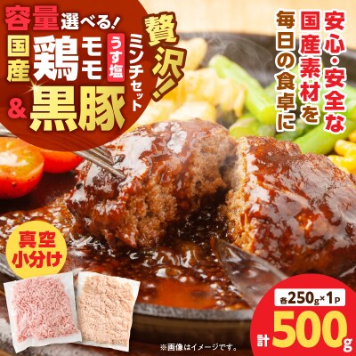 国産鶏モモミンチ＜うす塩＞+黒豚ミンチセット 計500g　K025-017_01