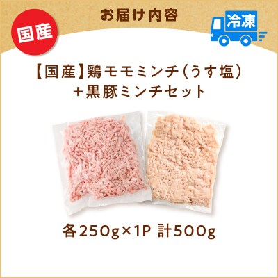 国産鶏モモミンチ＜うす塩＞+黒豚ミンチセット 計500g　K025-017_01