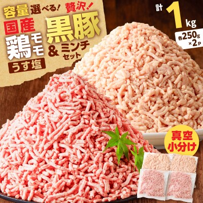 国産鶏モモミンチ＜うす塩＞+黒豚ミンチセット 計1kg　K025-017_02