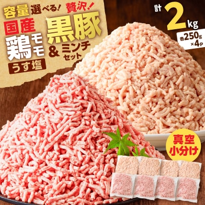 国産鶏モモミンチ<うす塩>+黒豚ミンチセット 計2kg　K025-017_04
