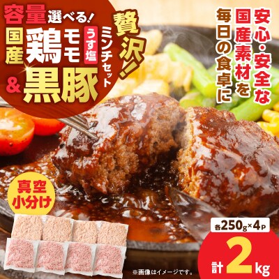 国産鶏モモミンチ<うす塩>+黒豚ミンチセット 計2kg　K025-017_04