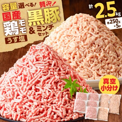 国産鶏モモミンチ＜うす塩＞+黒豚ミンチセット 計2.5kg　K025-017_05