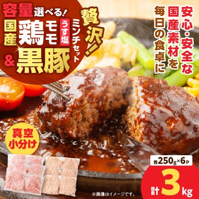 国産鶏モモミンチ＜うす塩＞+黒豚ミンチセット 計3kg　K025-017_06