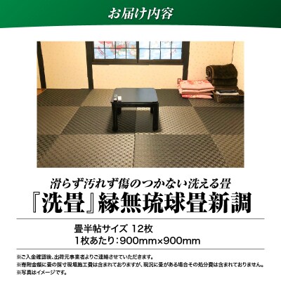 ペット・介護向け滑らず汚れず傷のつかない洗える畳『洗畳』縁無琉球畳新調6帖サイズ　K348-010