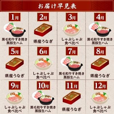 【いつからでも定期便全3回】うなぎ・黒豚・県産豚・黒毛和牛「鹿児島極み贅沢セット」　K086-T09