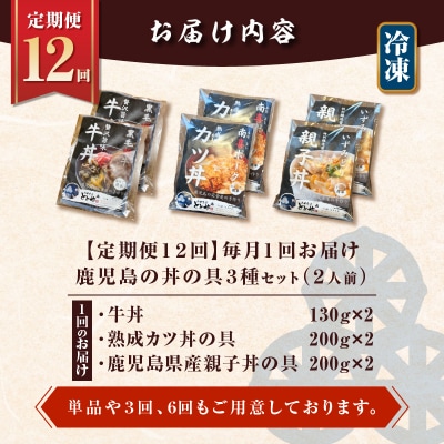 【全12回定期便】鹿児島の丼の具3種セット(2人前)　K258-T05_02c