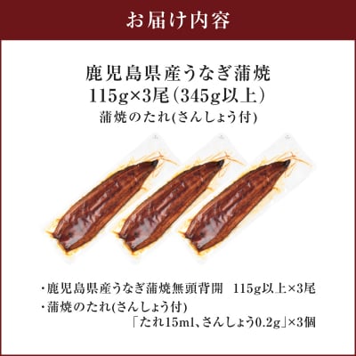 鹿児島県産うなぎ蒲焼 115g×3尾 345g以上　K379-001_01