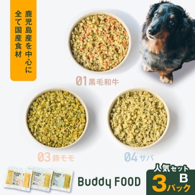 Buddy FOOD 人気セットB 3種3パック(黒毛和牛、豚モモ、サバ)　K390-002_12