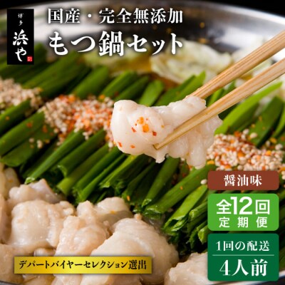【全12回定期便】国産・完全 無添加 もつ鍋セット×2 (約4人前)しょうゆ味[AFF016]